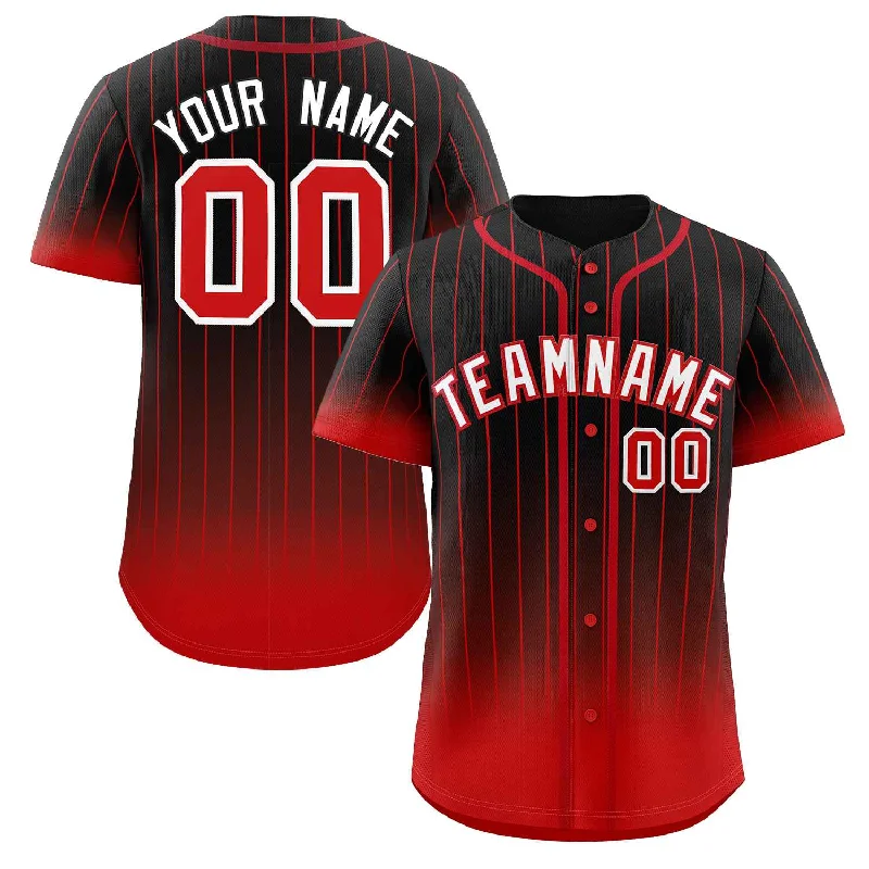 Custom baseball jersey with a vintage look for fans-Custom Black Red-White Gradient Stripe Fashion Authentic Baseball Jersey