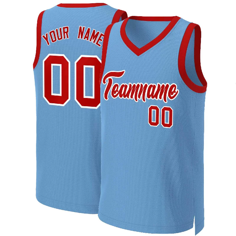 Basketball jersey for high-performance players with added comfort-Custom Light Blue Red-White Classic Tops Basketball Jersey