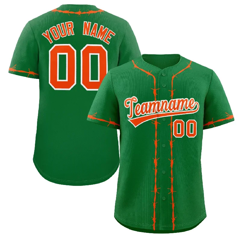 Personalized baseball jersey with name and number-Custom Kelly Green Orange Thorns Ribbed Classic Style Authentic Baseball Jersey