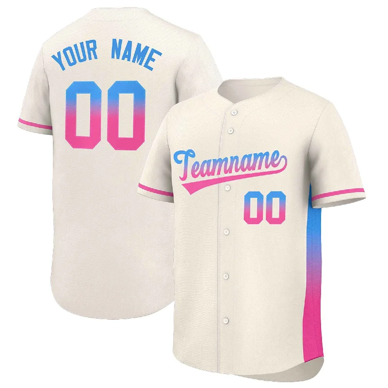 Baseball jersey with high-performance materials for active play-Custom Cream Powder Blue-Pink Personalized Gradient Font And Side Design Authentic Baseball Jersey