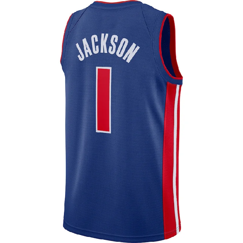 Basketball jersey for fan events with team spirit designs-D.Pistons #1 Reggie Jackson Swingman Jersey Icon Edition Blue Stitched American Basketball Jersey