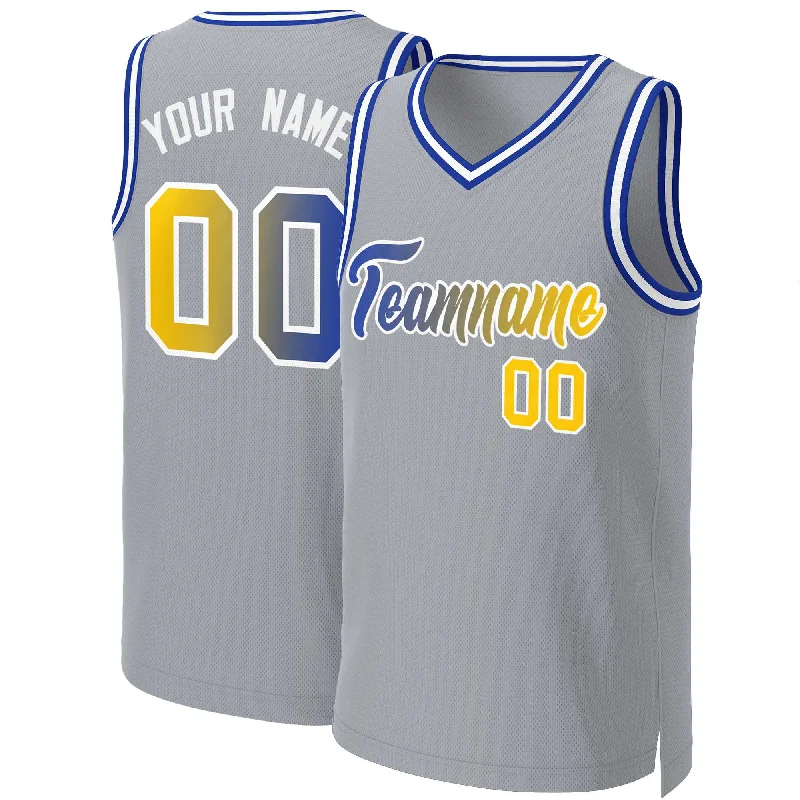 Basketball jersey with elastic waistband for comfort-Custom Gray Royal-White Classic Gradient Fashion Tops Basketball Jersey