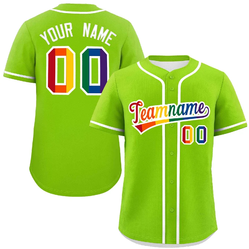 Baseball jersey with high-performance materials for active play-Custom Neon Green LGBT Rainbow For Pride Month Classic Style Authentic Baseball Jersey