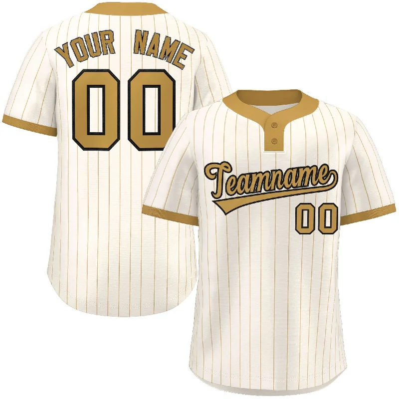 Custom baseball jersey with bold graphic designs for teams-Custom Cream Old Gold Stripe Fashion Authentic Two-Button Baseball Jersey