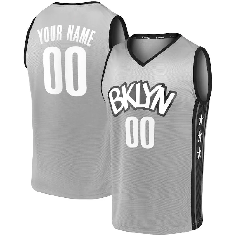 Custom basketball jersey with sublimated graphics-Custom B.Nets Fanatics Branded Fast Break Replica Jersey Gray Statement Edition American Stitched Basketball Jersey