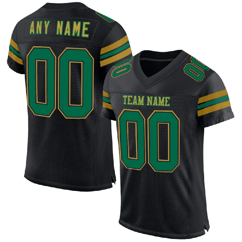 Personalized soccer jersey for professional teams-Custom Black Kelly Green-Old Gold Mesh Authentic Football Jersey