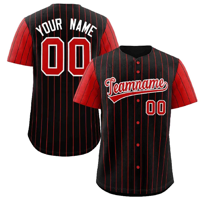 Lightweight baseball jersey with UV protection for outdoor games-Custom Black Red-White Stripe Fashion Raglan Sleeves Authentic Baseball Jersey