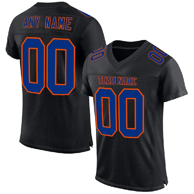 Custom soccer jersey for youth teams-Custom Black Royal-Orange Mesh Authentic Football Jersey