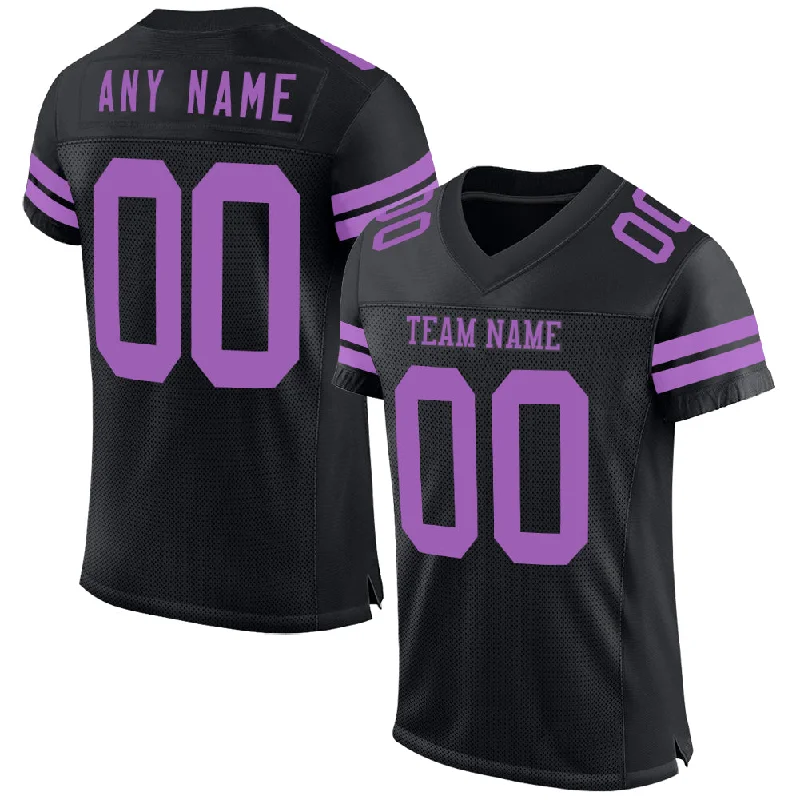 Soccer jersey for kids with lightweight material-Custom Black Medium Purple Mesh Authentic Football Jersey