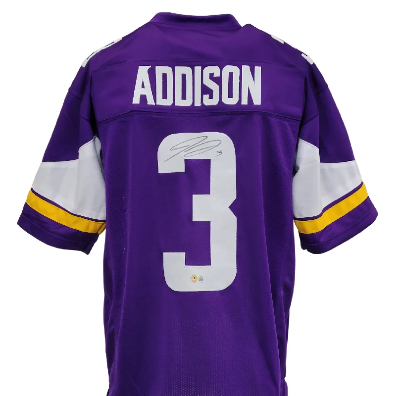 Soccer jersey with mesh inserts for ventilation-Jordan Addison Signed Custom Purple Football Jersey