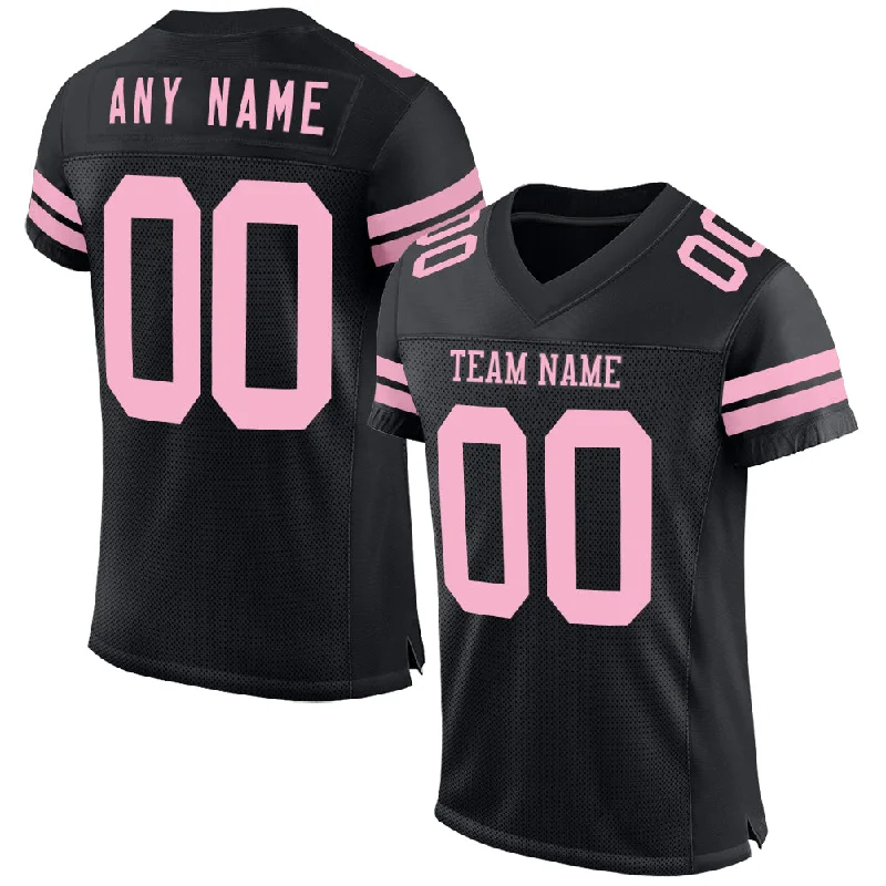 Custom soccer jersey with sponsor logos-Custom Black Light Pink Mesh Authentic Football Jersey