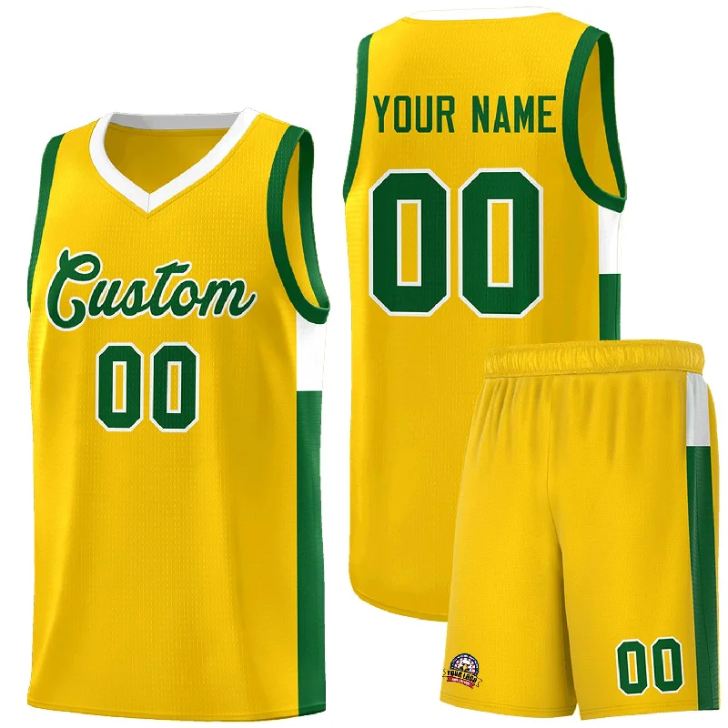 Basketball jersey for high school teams-Custom Gold Green-White Side Two-Tone Classic Sports Uniform Basketball Jersey