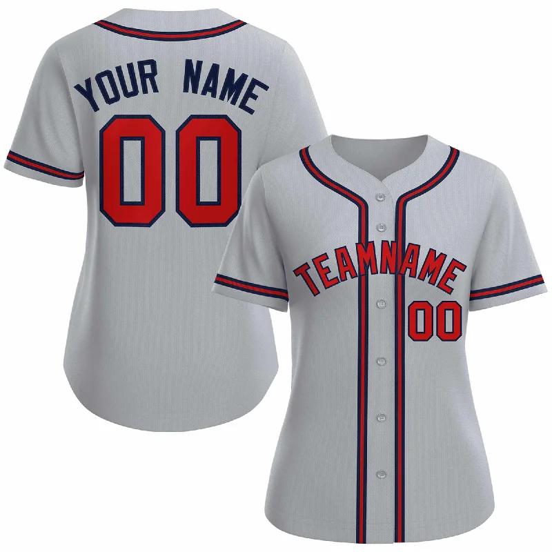 Baseball jersey with mesh paneling for air circulation-Custom Gray Red Navy Classic Style Baseball Jersey for Women