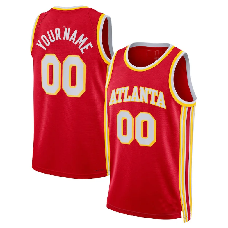 Basketball jersey with zippered collar for comfort-Custom A.Hawks 2021-22 Diamond Swingman Jersey Icon Edition Red American Stitched Basketball Jersey