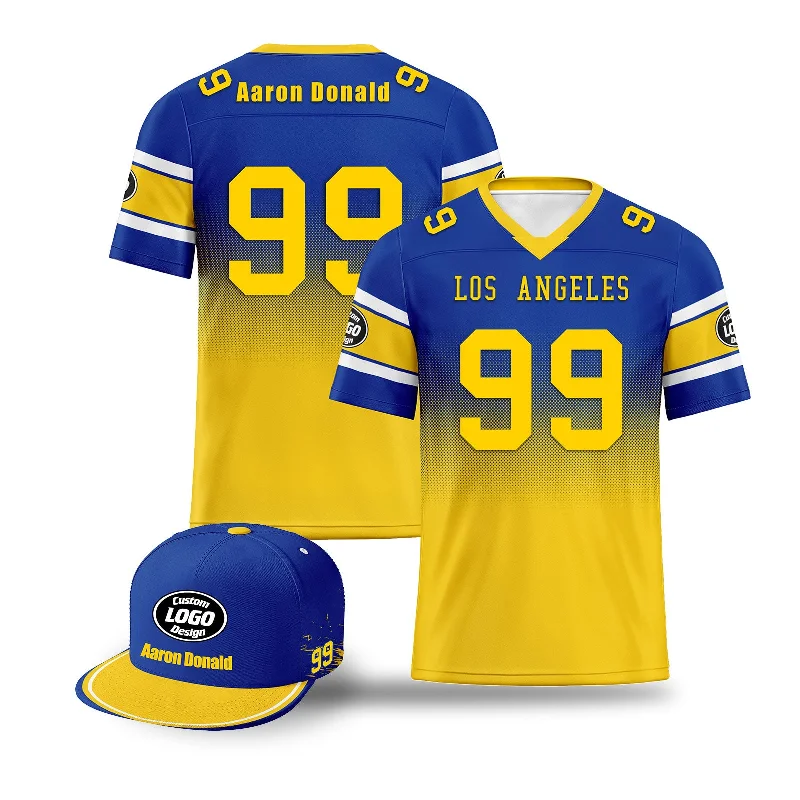 Custom soccer jersey with vibrant color combinations-Custom Blue Yellow Los Angeles Football Jersey and Hat Combo Offer Personalized Combo ZH-D020326-15