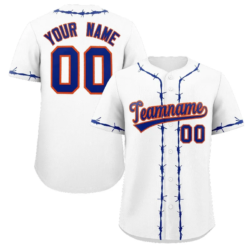 Baseball jersey for home games with team colors and logos-Custom White Royal Thorns Ribbed Classic Style Authentic Baseball Jersey