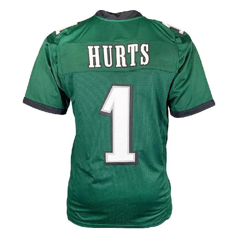 Custom soccer jersey with sponsor logos-Jalen Hurts Unsigned Philadelphia Green Large Football Jersey