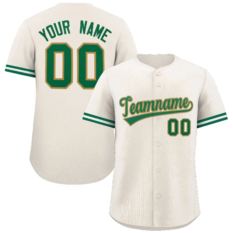 Custom-fit baseball jerseys for men and women-Custom Cream Kelly Green Full Button Design Authentic Baseball Jersey