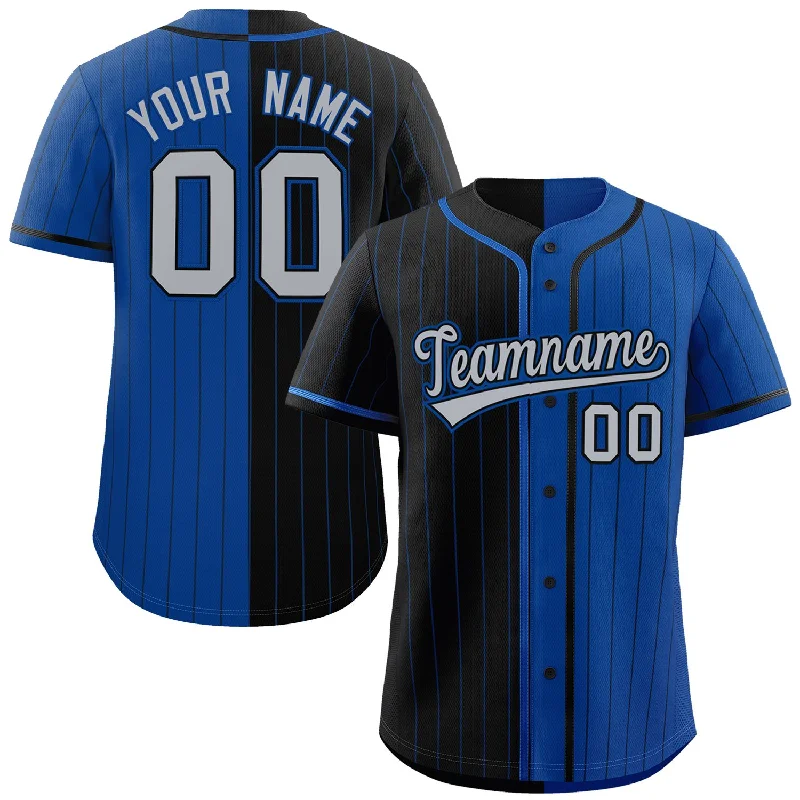 Vintage-inspired baseball jersey for retro style-Custom Black Royal Two Tone Striped Fashion Authentic Baseball Jersey