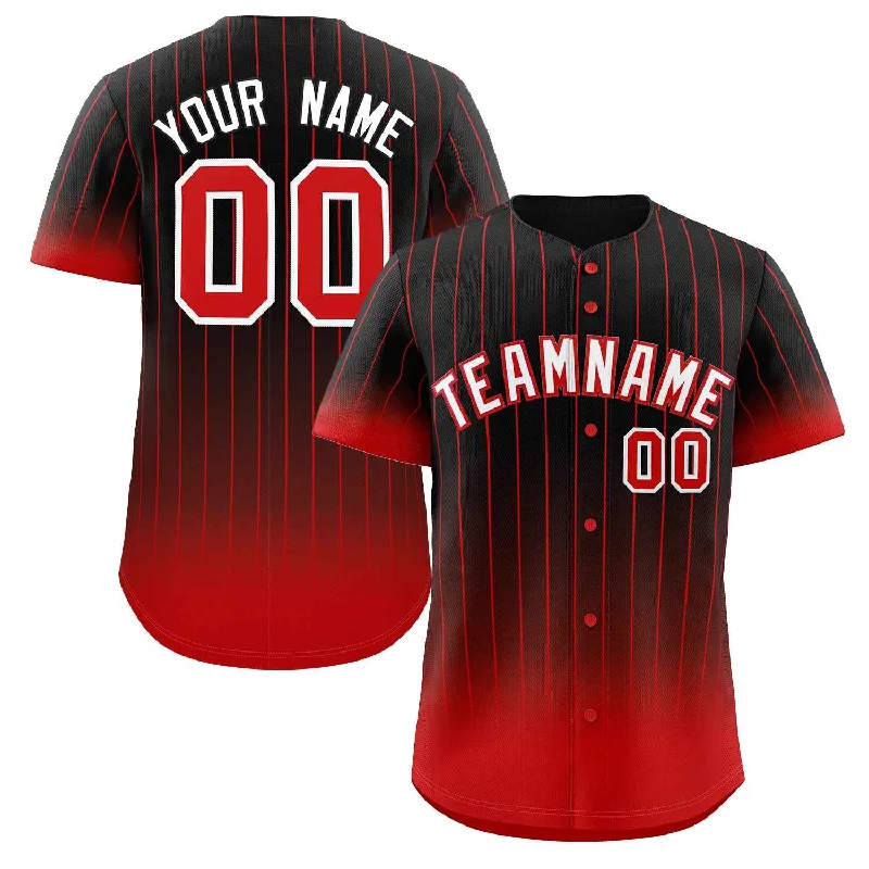 Custom baseball jersey with quick-dry fabric-Custom Black Red-White Gradient Stripe Fashion Authentic Baseball Jersey