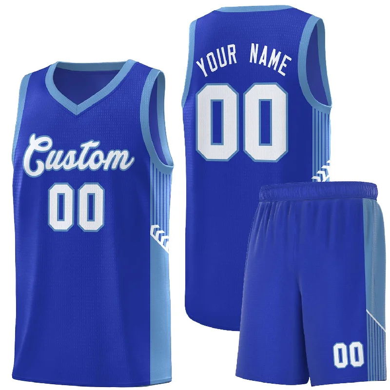 Personalized basketball jersey for family reunion teams-Custom Royal White-Light Blue Side Stripe Fashion Sports Uniform Basketball Jersey