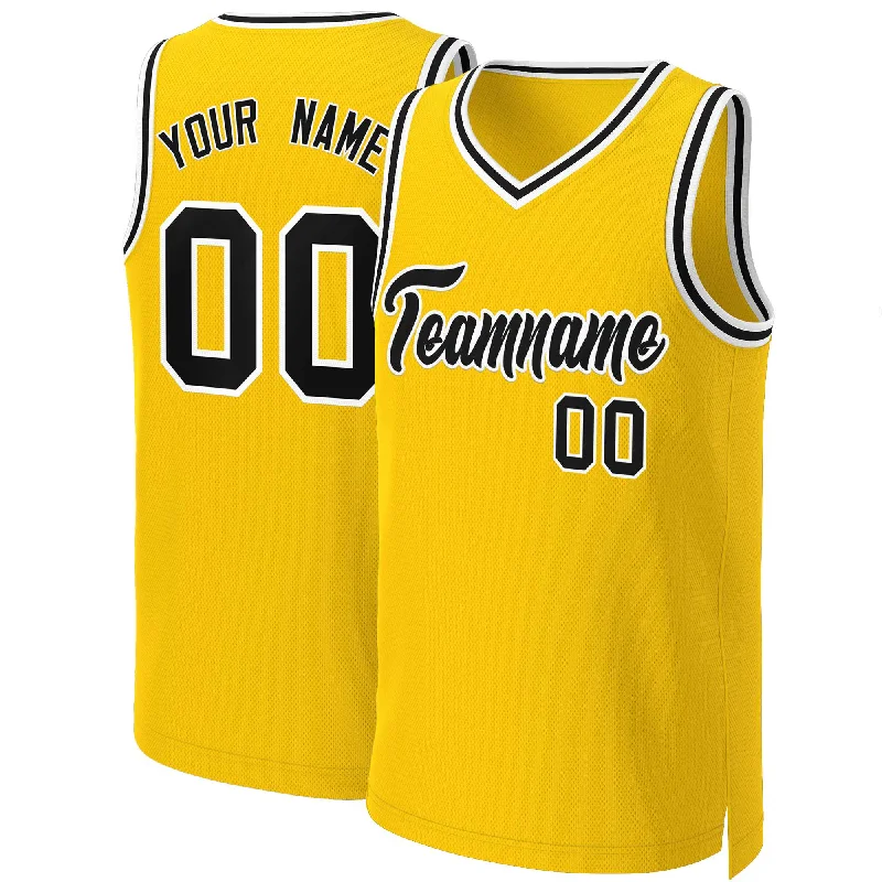 Custom basketball jersey with embroidered player names-Custom Yellow Black-White Classic Tops Basketball Jersey