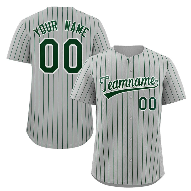 Baseball jersey with professional stitching and finishes-Custom Gray Green-White Stripe Fashion Authentic Baseball Jersey