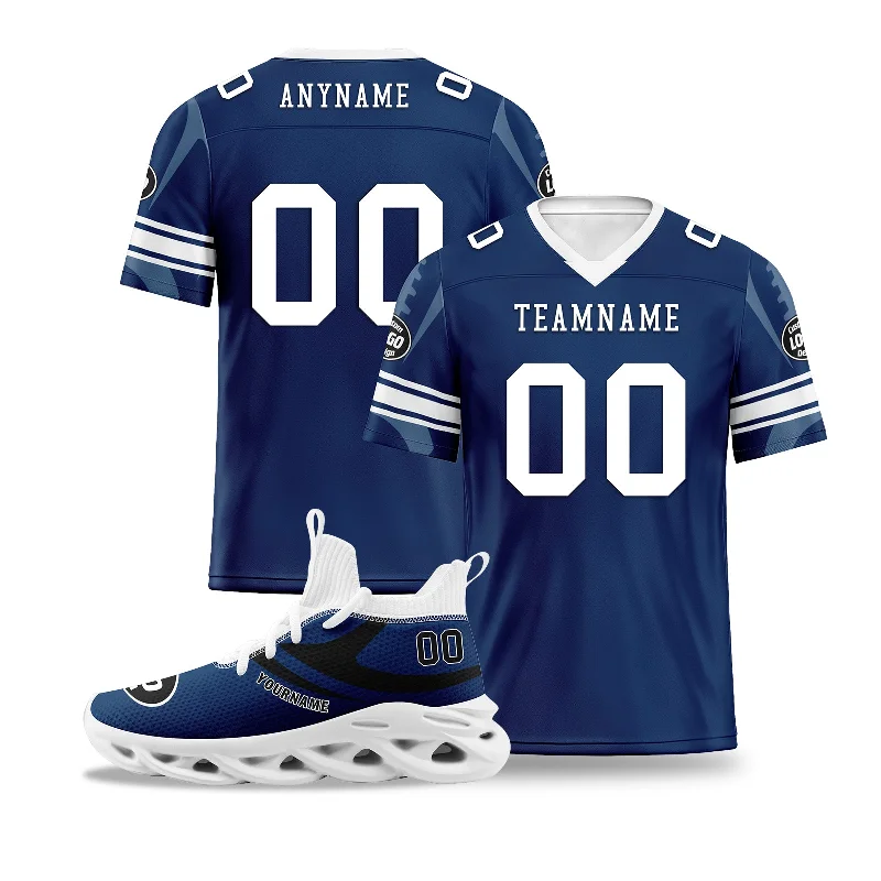 Custom soccer jersey with bold graphics for fans-Custom Blue Black Indianapolis Football Jersey and Sports Shoes Combo Offer Personalized Combo ZH-D025008-16