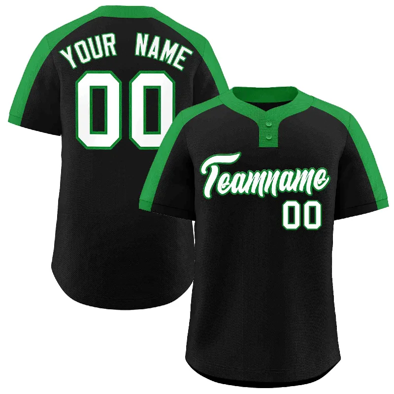 High-quality baseball jerseys for league players-Custom Black White-Kelly Green Classic Style Authentic Two-Button Baseball Jersey