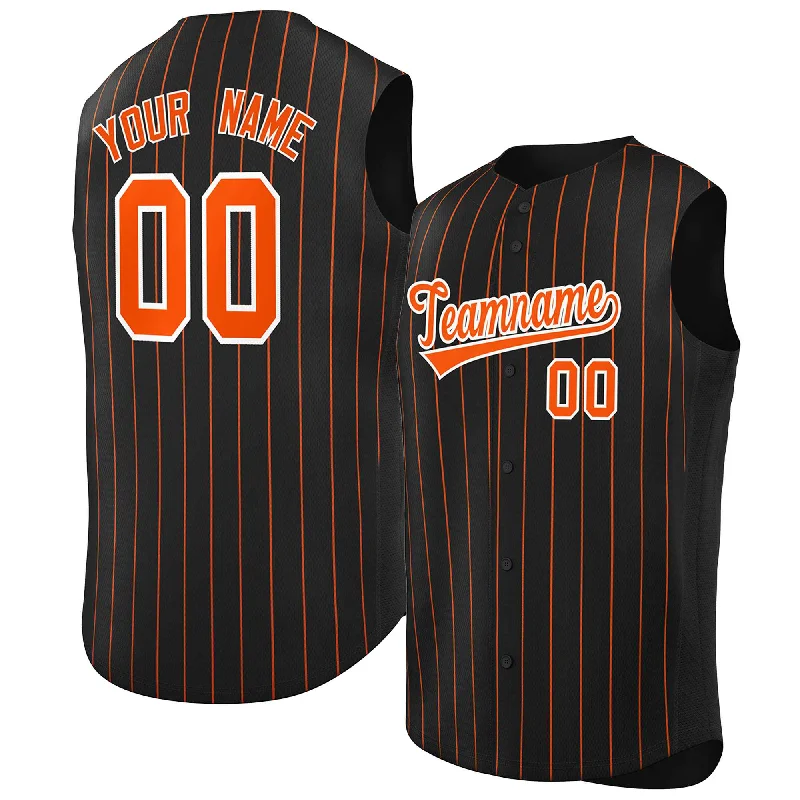 Baseball jersey with player name and team number-Custom Black Orange-White Sleeveless Stripe Fashion Baseball Jersey