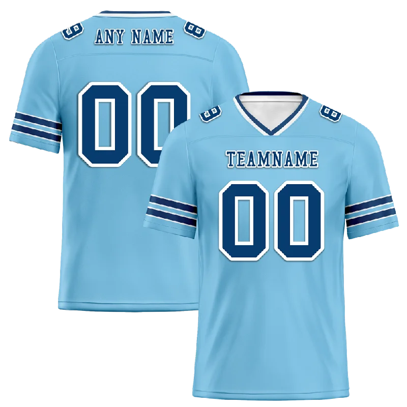 Personalized soccer jersey with team slogan-Custom Aqua Sleeve Stripes Blue Personalized Authentic Football Jersey FBJ02-bc0f089