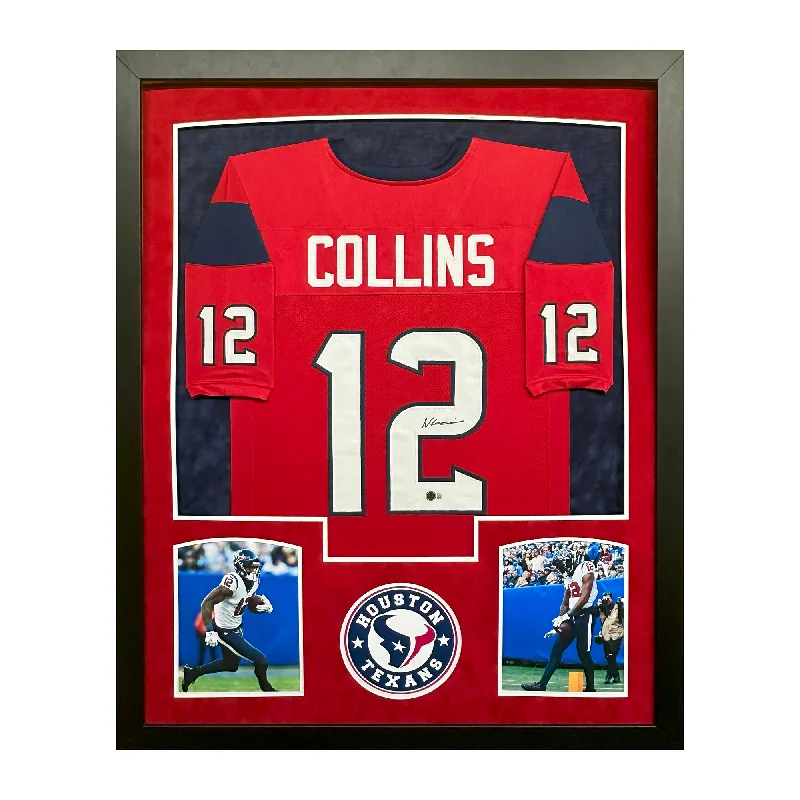 Soccer jersey with extra stretch for better fit-Nico Collins Signed Houston Red Custom Suede Matte Framed Football Jersey