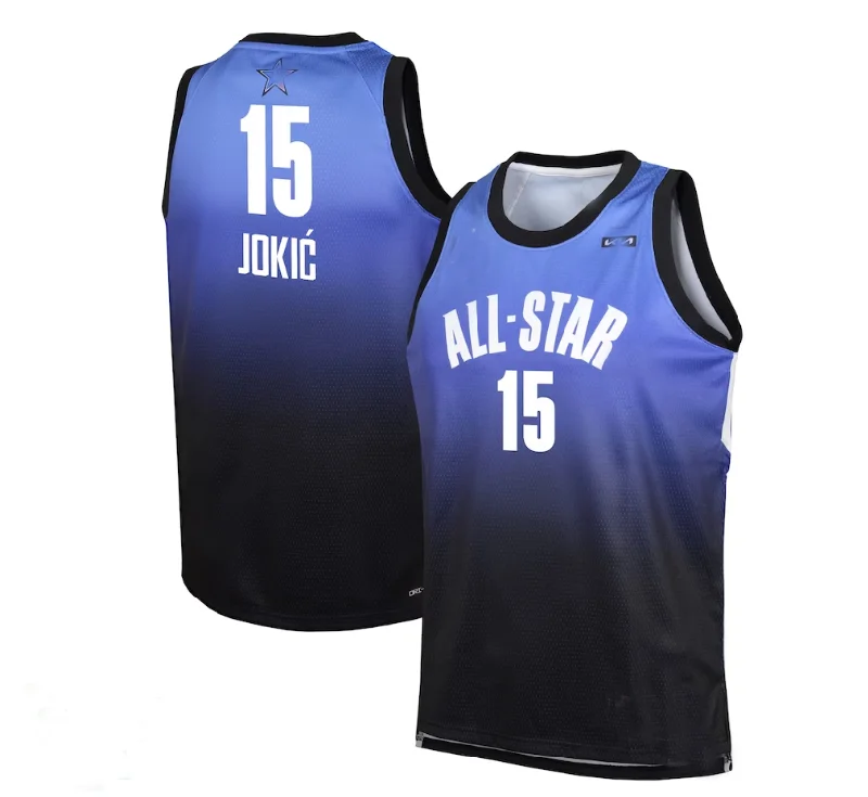 Custom basketball jerseys with team logos-#15 Nikola Jokic NBA All-Star Game Swingman Jersey - Blue Stitched American Basketball Jersey