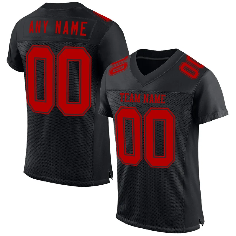 High-performance soccer jersey for athletes-Custom Black Red Mesh Authentic Football Jersey