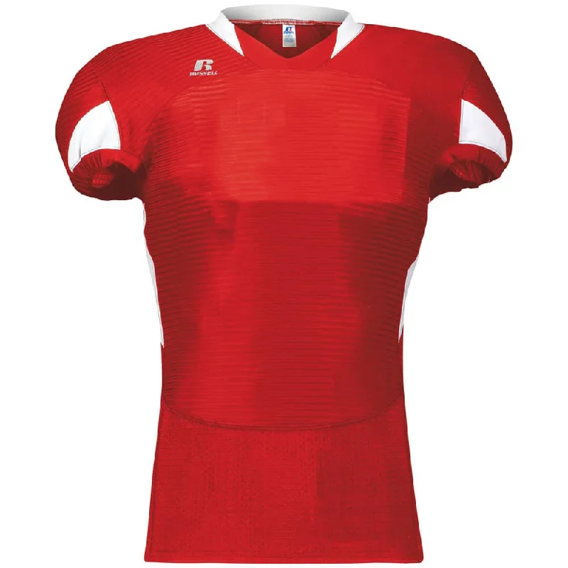 Custom rugby jerseys with contrasting sleeves-Russell Waist Length Red-White Football Jersey