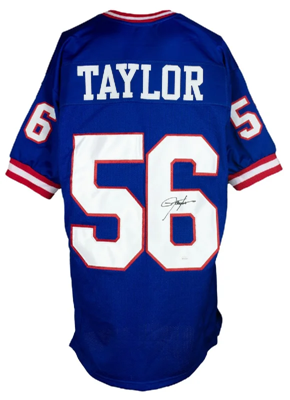 Custom soccer jerseys with team logos-Lawrence Taylor New York Signed Blue Football Jersey JSA ITP