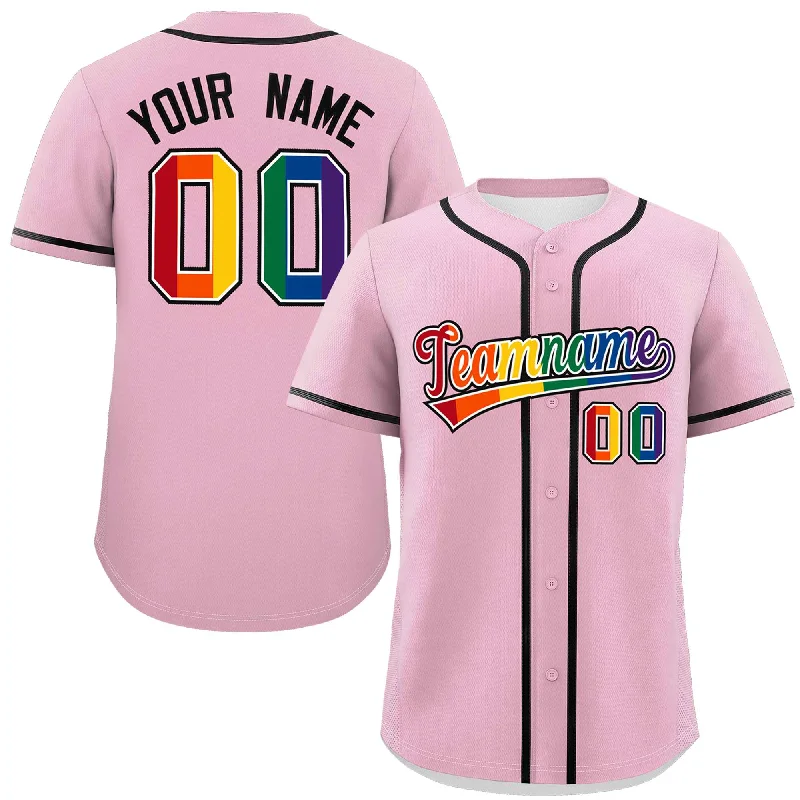 Custom baseball jersey with bold graphic designs for teams-Custom Light Pink LGBT Rainbow For Pride Month Classic Style Authentic Baseball Jersey