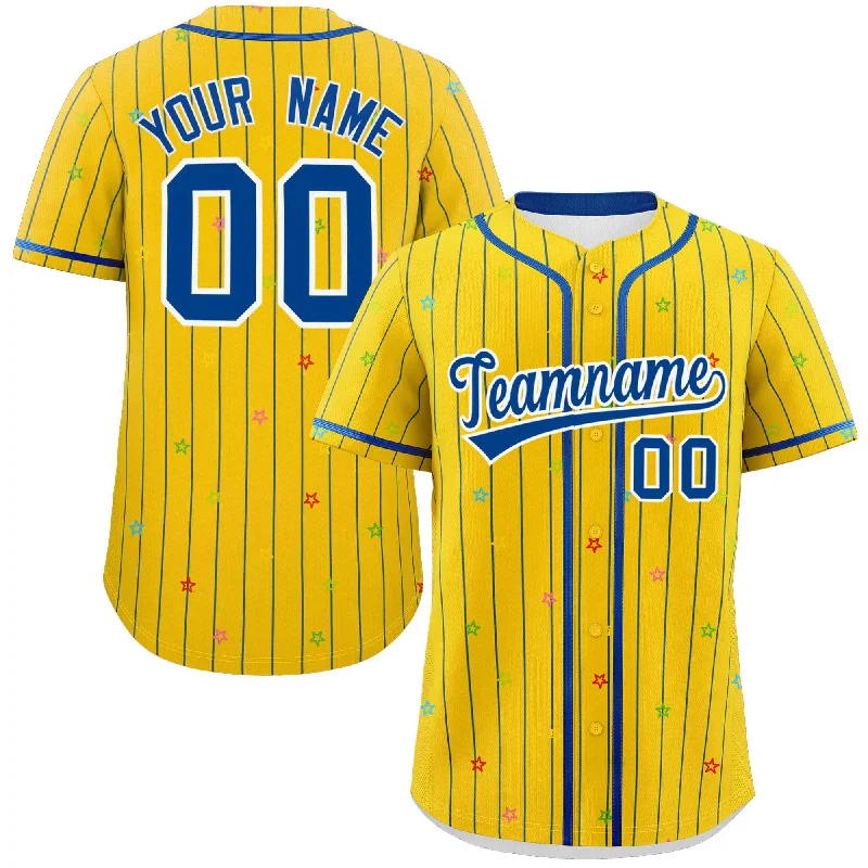 Retro baseball jerseys for collectors-Custom Gold Royal Stripe Fashion Personalized Star Pattern Authentic Baseball Jersey