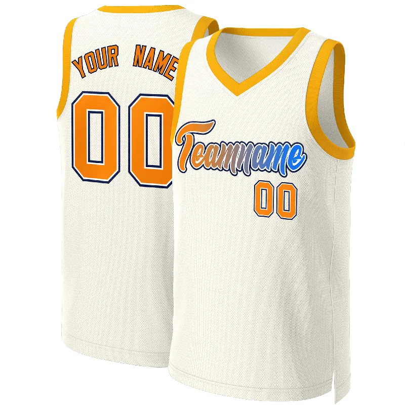 Lightweight basketball jersey for summer games-Custom Khaki Orange-White Classic Gradient Fashion Tops Basketball Jersey