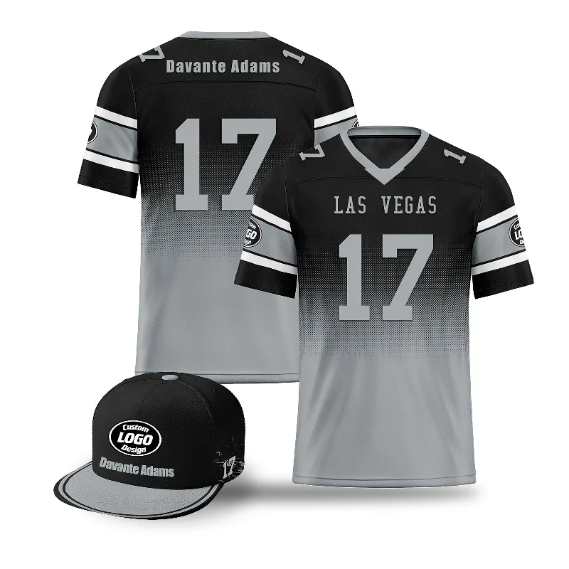 Custom soccer jersey for professional leagues-Custom Black Gray Las Vegas Football Jersey and Hat Combo Offer Personalized Combo ZH-D020326-20