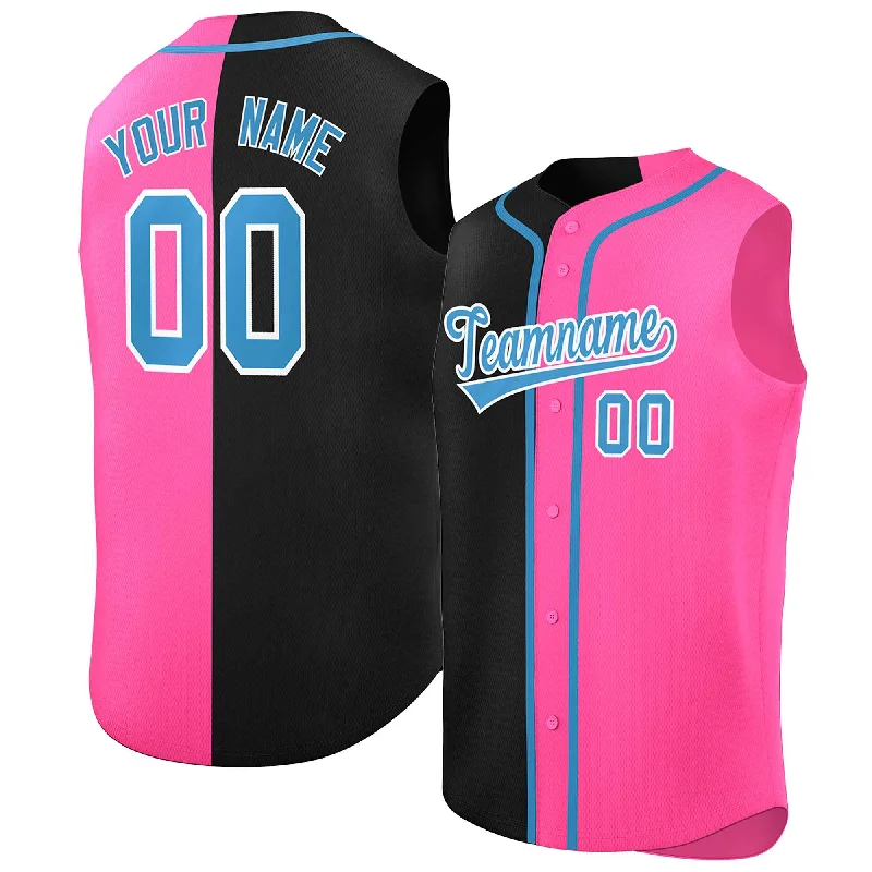 Baseball jersey with breathable mesh fabric-Custom Black Pink Split Fashion Design Authentic Sleeveless Baseball Jersey