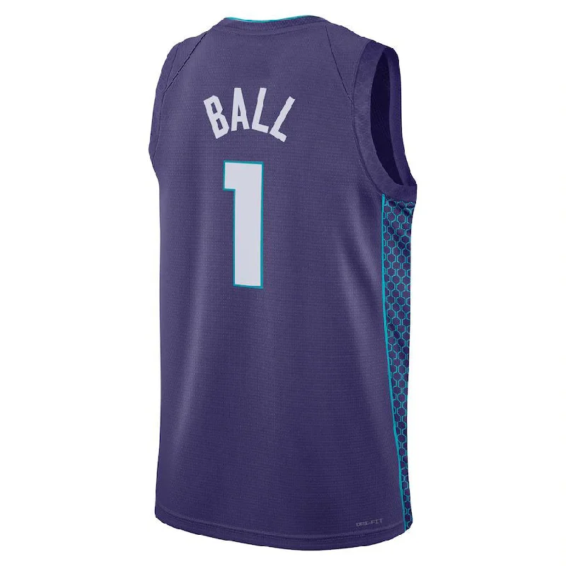 Custom basketball jersey with quick-dry material-C.Hornets #1 LaMelo Ball Jordan Brand 2022-23 Statement Edition Swingman Jersey Purple Stitched American Basketball Jersey