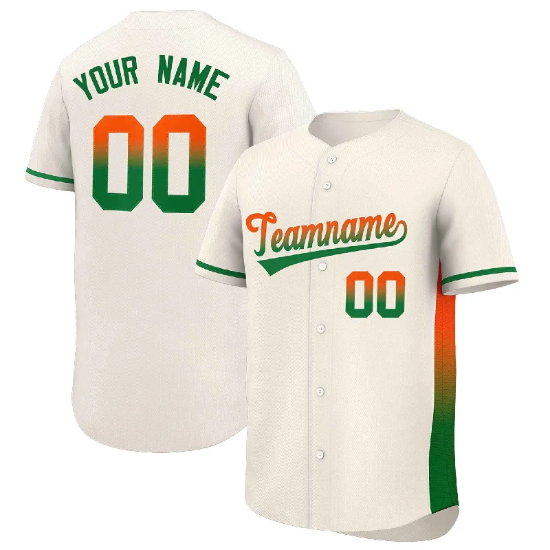 Custom baseball jersey with modern fit for active play-Custom Cream Orange-Kelly Green Personalized Gradient Font And Side Design Authentic Baseball Jersey