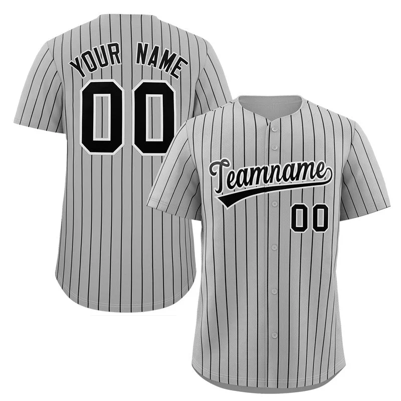 Personalized baseball jersey with name and number-Custom Gray Black-White Stripe Fashion Authentic Baseball Jersey