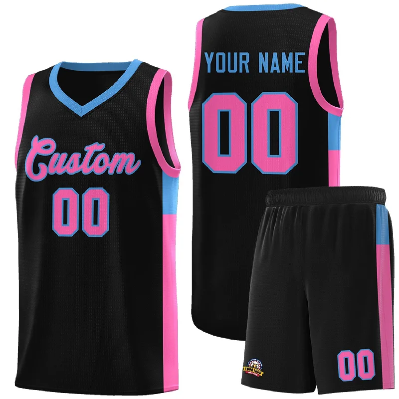 Premium basketball jersey for professional athletes-Custom Black Pink-Blue Side Two-Tone Classic Sports Uniform Basketball Jersey