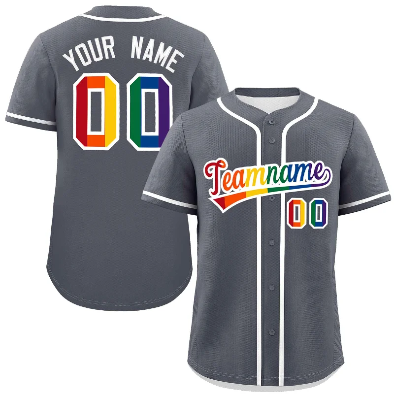 Classic baseball jersey with iconic team designs-Custom Dark Gray LGBT Rainbow For Pride Month Classic Style Authentic Baseball Jersey