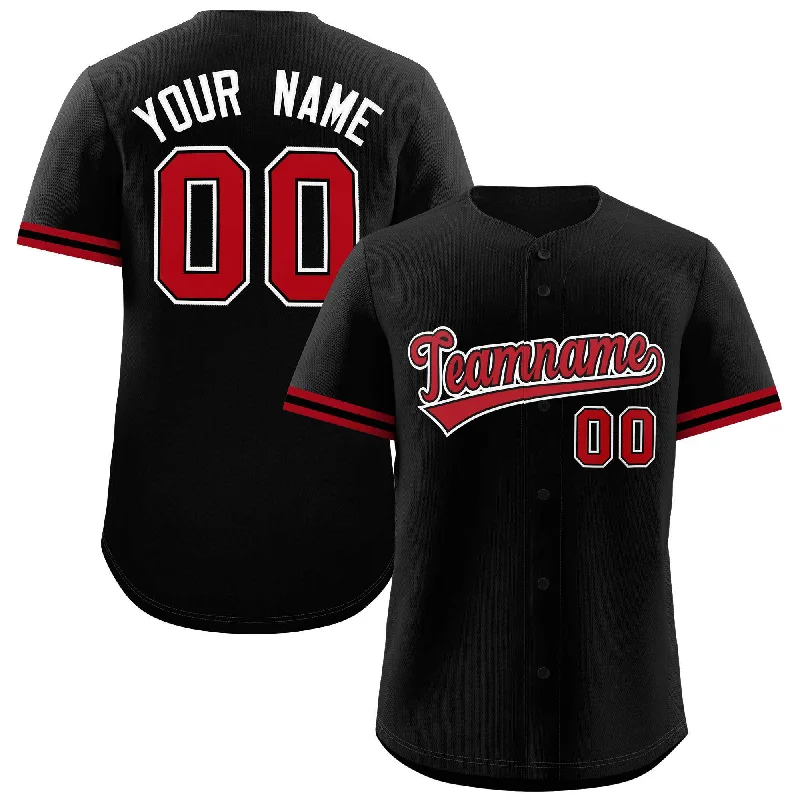 Baseball jersey for fall season with long sleeves-Custom Black Red Full Button Design Authentic Baseball Jersey