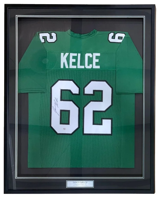 Soccer jersey with moisture-wicking technology-Jason Kelce Philadelphia Signed Framed Kelly Green Football Jersey PSA ITP Holo