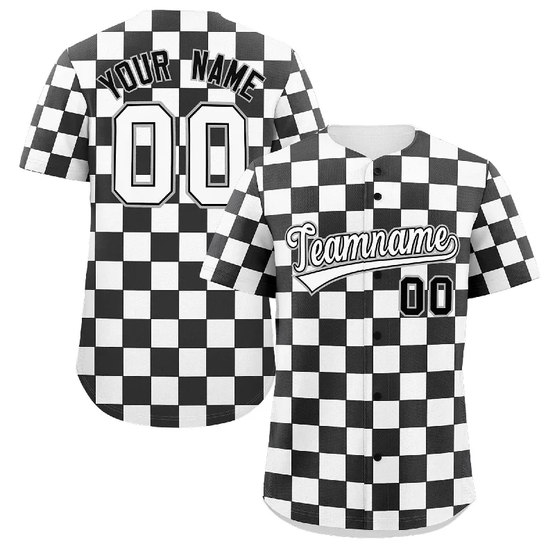 Baseball jersey for fan meetups with team pride-Custom Black White Square Grid Color Block Design Authentic Baseball Jersey