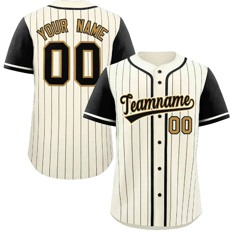 Baseball jersey for charity games and fundraising events-Custom Cream Black Stripe Fashion Raglan Sleeves Authentic Baseball Jersey